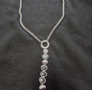 WHBM Brand Silver 20 Inch Necklace with Black and Crystal Accents